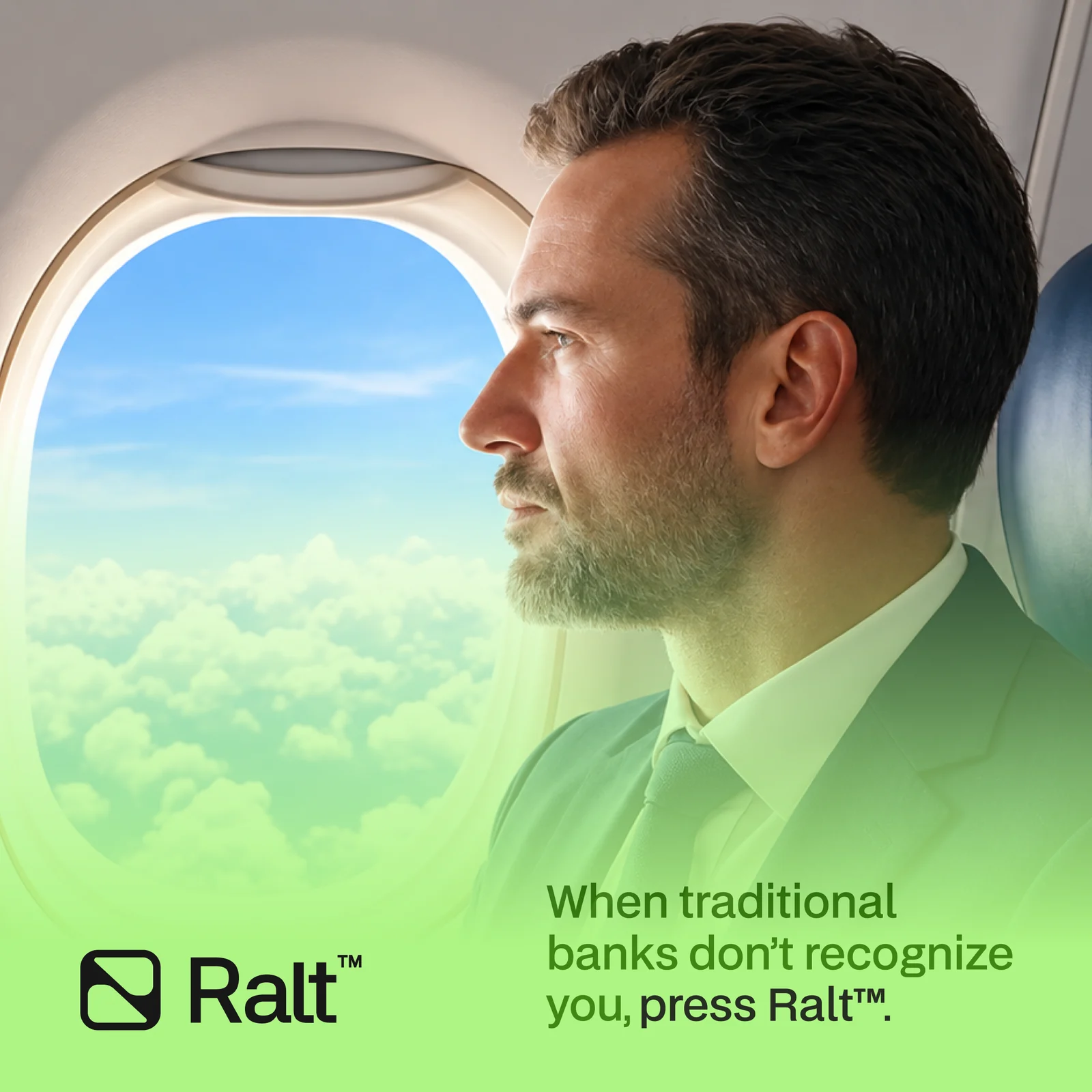 Ralt campaign: traveller at a plane window